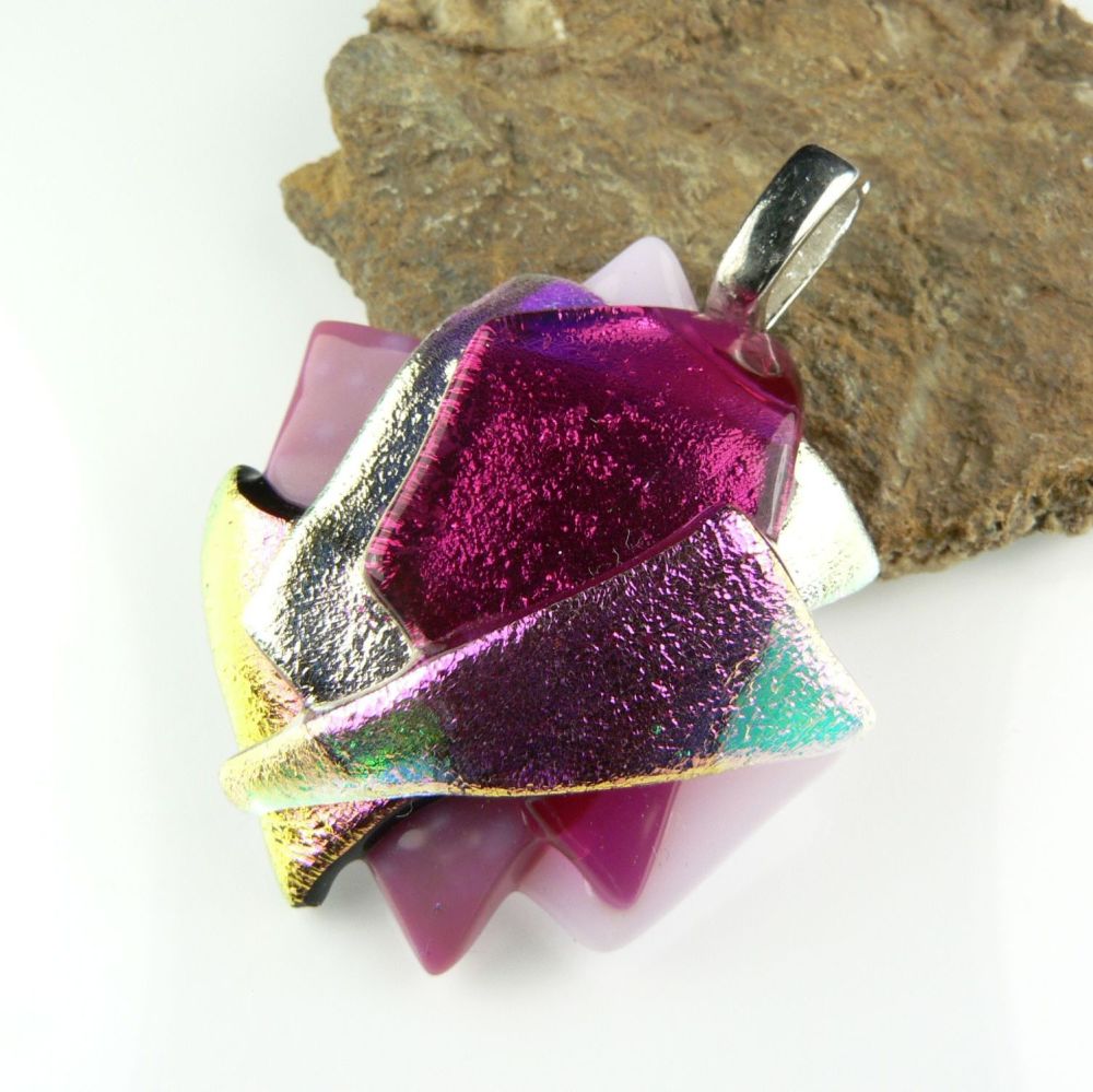 pink textured dichroic glass pendant