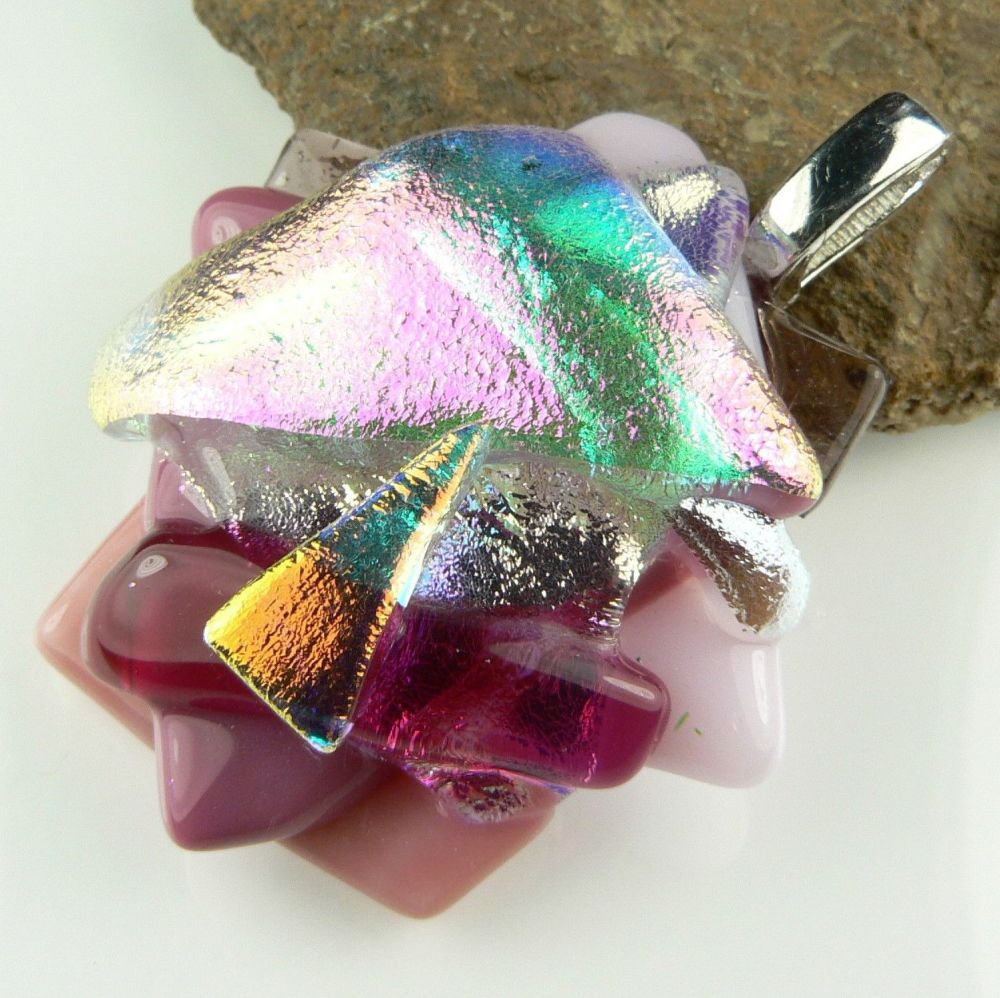 pink textured dichroic glass pendant