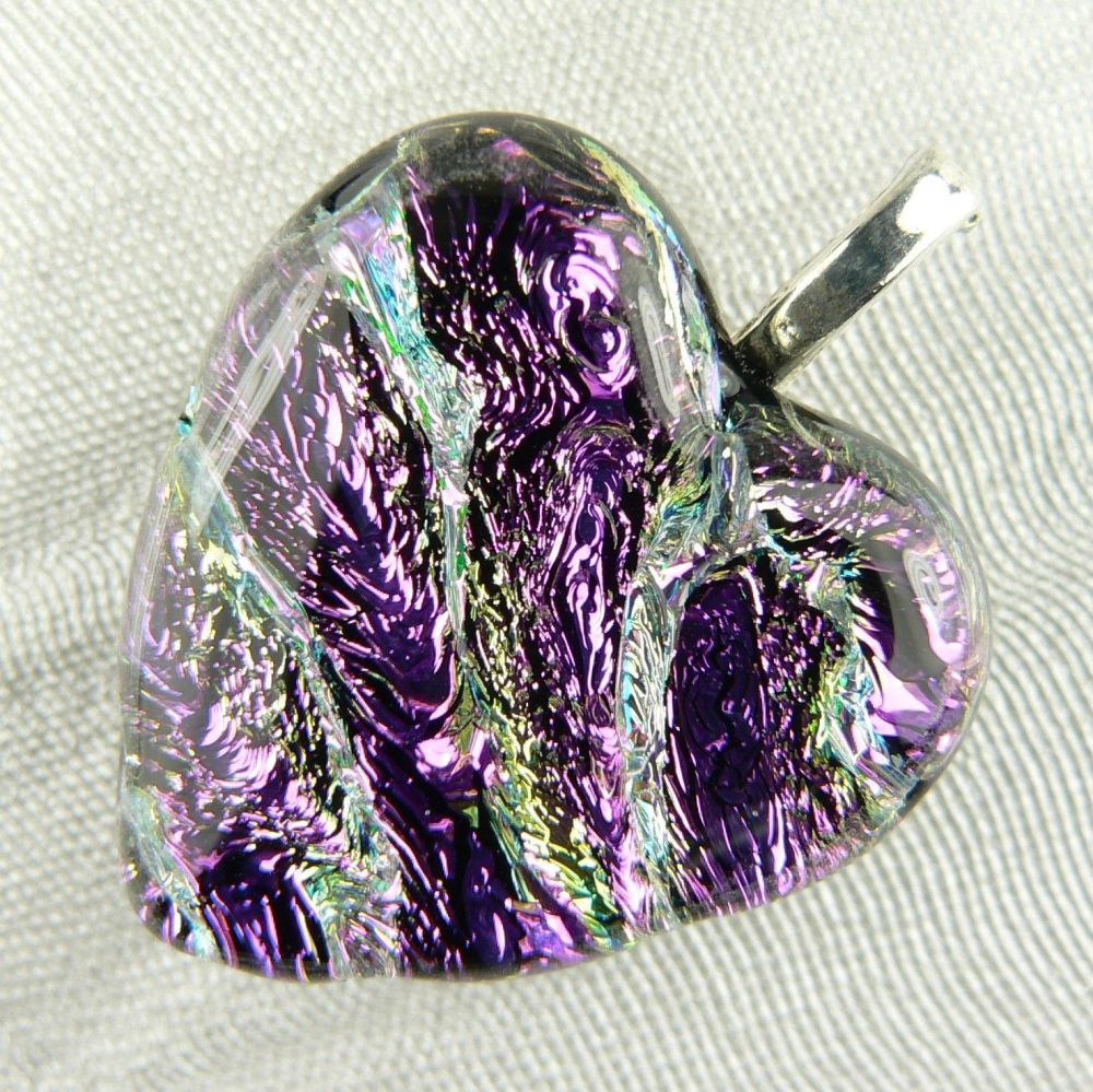 pink heart shaped dichroic glass pendant