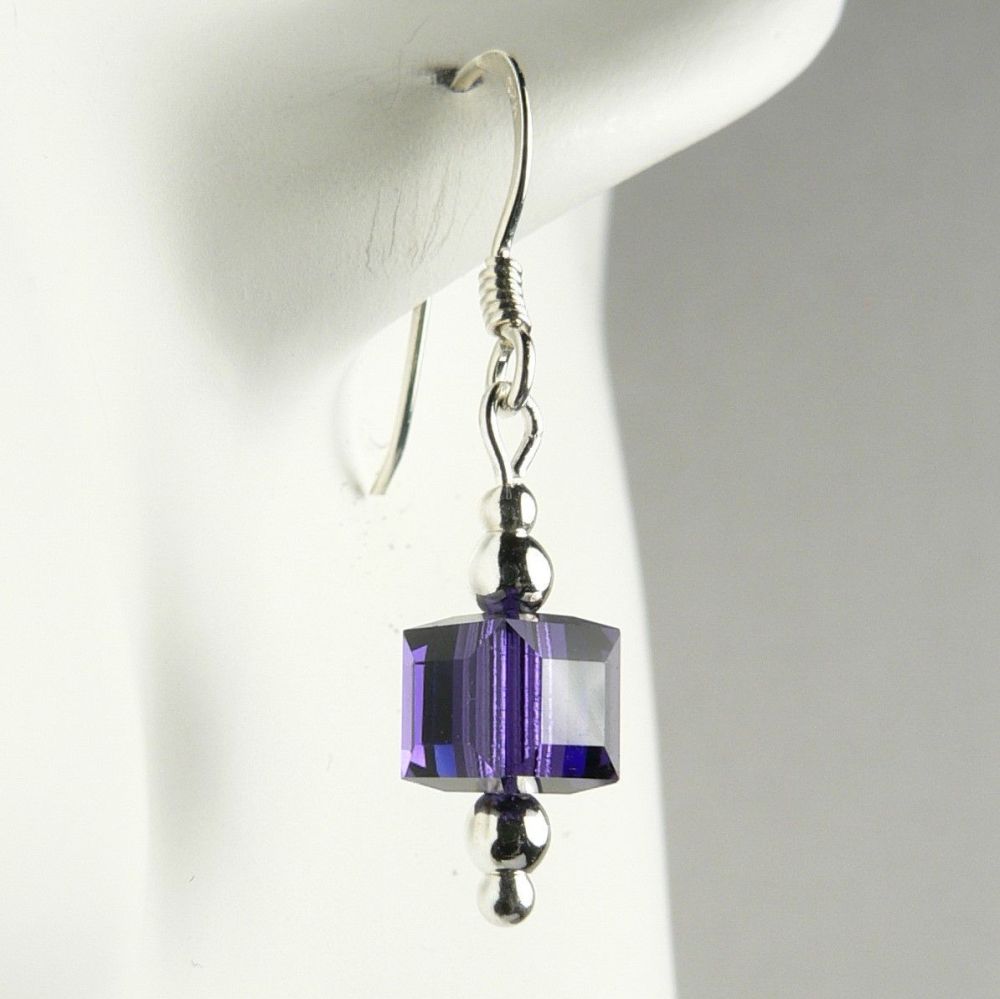 3 colour options - sterling silver earrings made with 6mm cube Swarovski Elements in a gift box