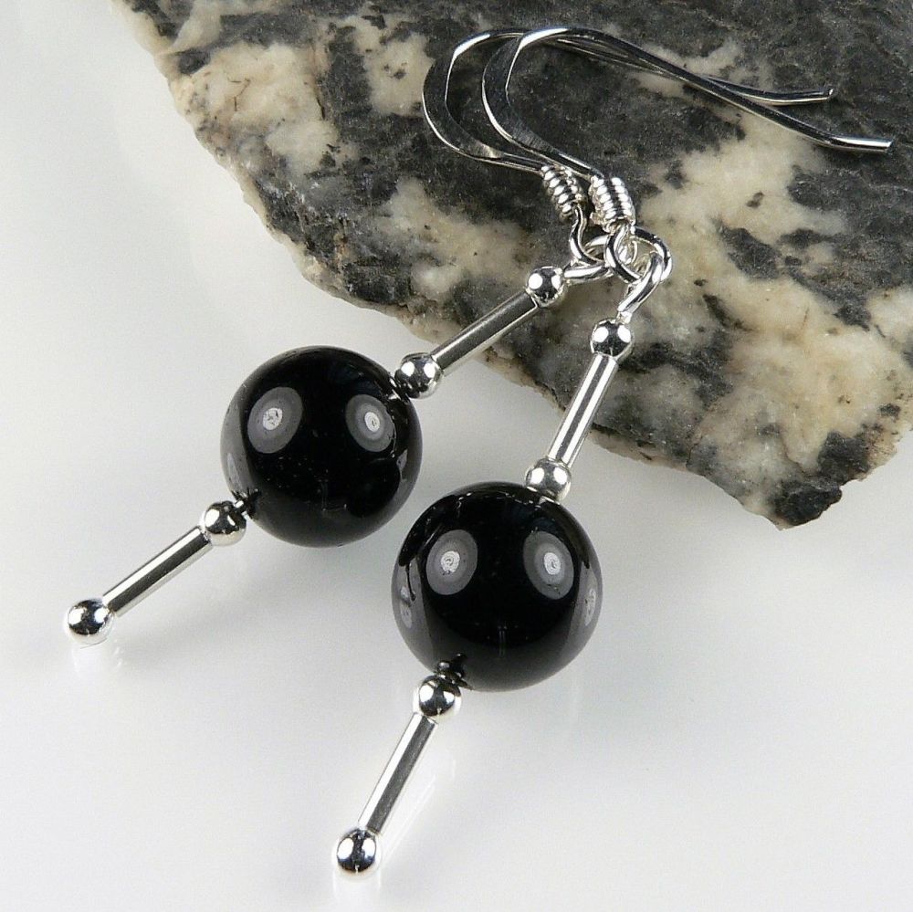 black tourmaline semi-precious stone earrings