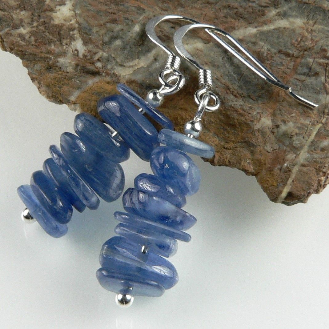 Sterling silver & Kyanite semi-precious stone chip earrings, in a gift box