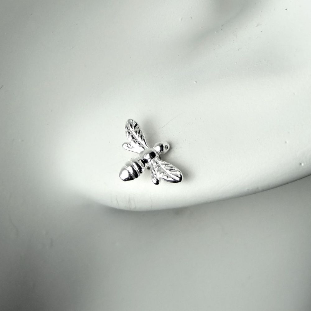 10mm sterling silver bee stud earrings, in a gift box