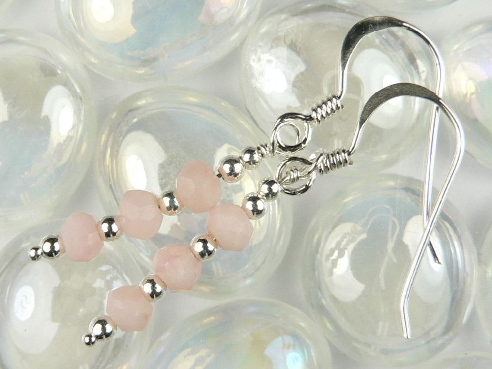 Sterling silver faceted rondelle Pink Opal semi-precious stone drop earrings, in a gift box  (stones: 3mm +/-)