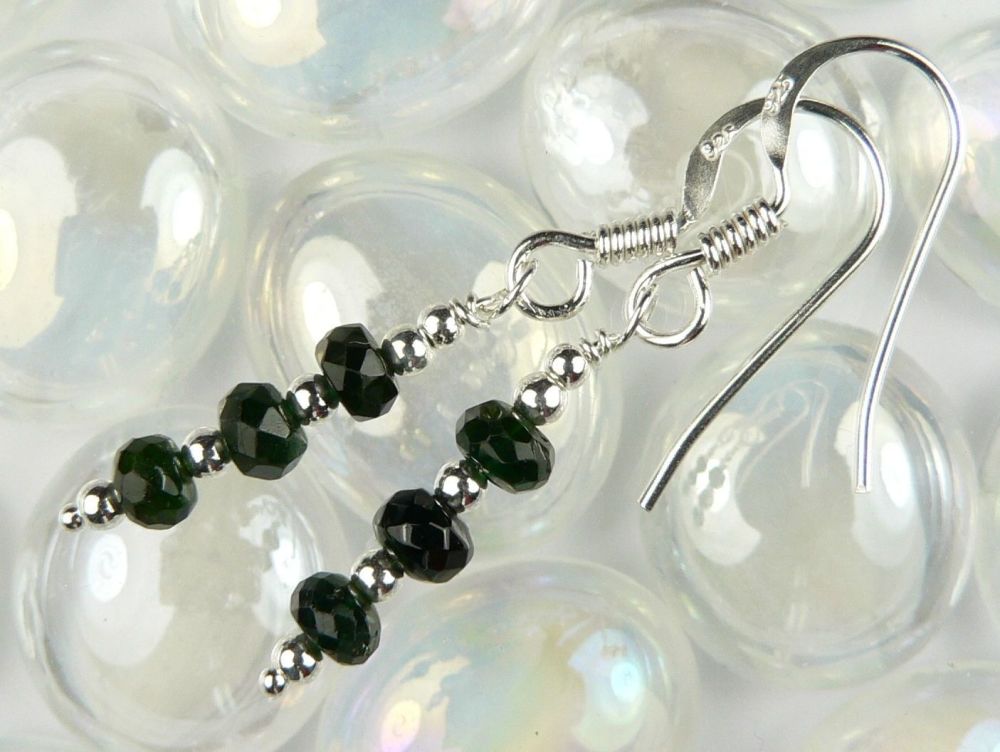 10 stone options - sterling silver faceted rondelle/button semi-precious stone drop earrings, in a gift box