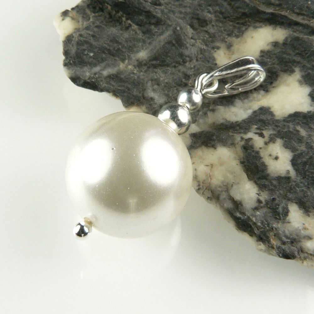 With/without a fine curb chain, sterling silver & shell pearl pendant, in a gift box - choice of shell pearl 10mm, 12mm or 14mm (+/-)