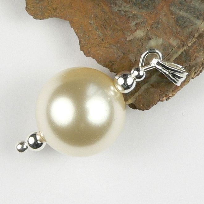 With/without a fine curb chain, sterling silver pendant made with a 12mm cream Swarovski crystal pearl, in a gift box