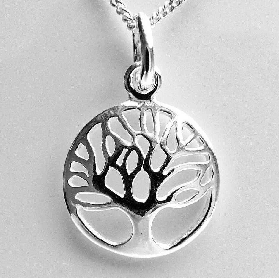 With/out 16" or 18" fine curb chain, sterling silver 12mm Tree of Life pendant, in a gift box