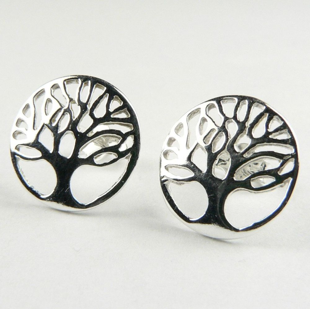 12mm sterling silver tree of life stud earrings, in a gift box