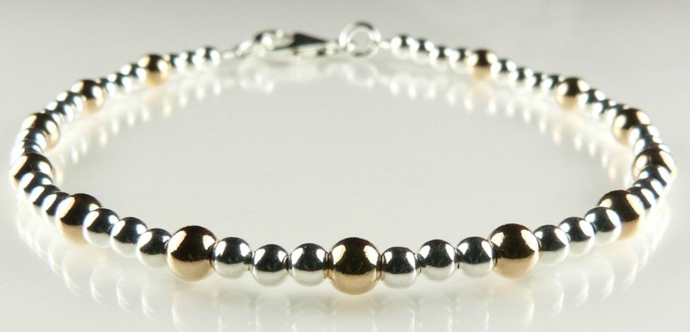 Sterling silver & 14K gold filled bead bracelet with lobster clasp, in a gift box (4mm & 3mm)