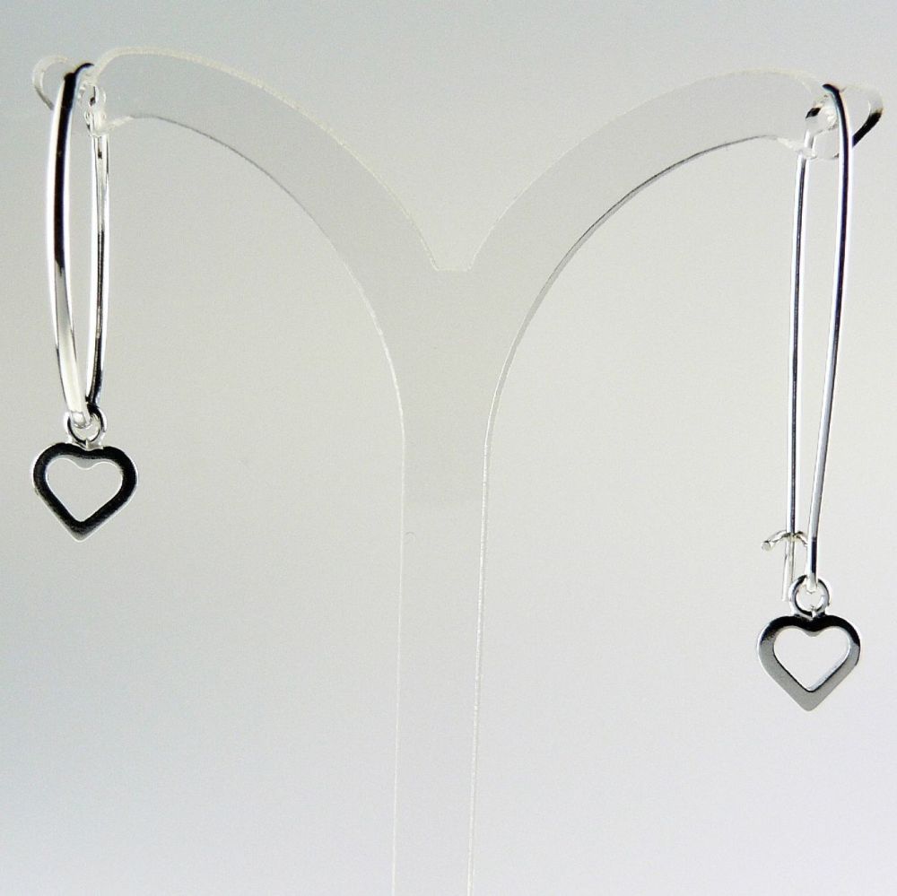 Sterling silver earrings with 7mm open hearts, on either hoop, kidney, french or fish wires, in a gift box