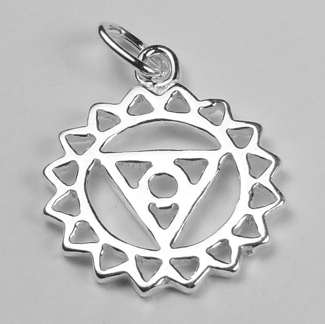 With/out 16 inch or 18 inch fine curb chain, sterling silver Throat Chakra pendant (17mm), in a gift box