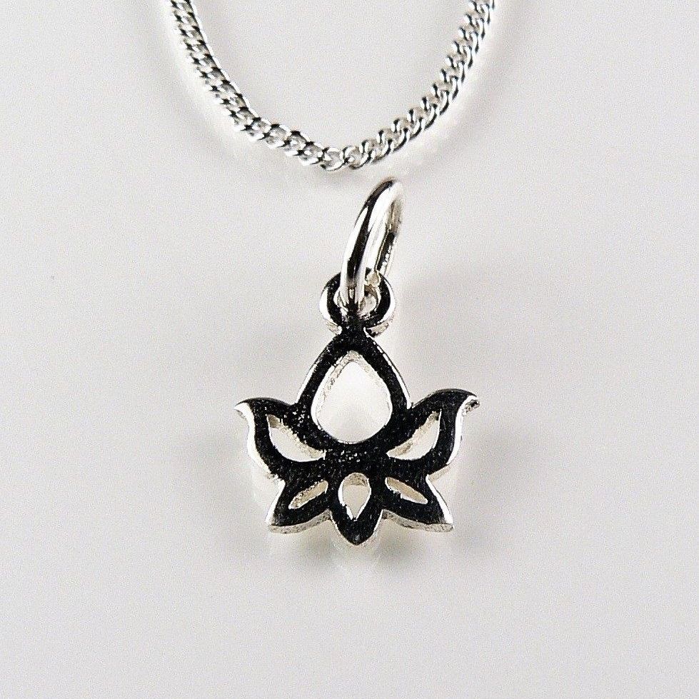 Sterling silver 9mm lotus flower pendant, with/out 16" or 18" fine curb chain, in a gift box