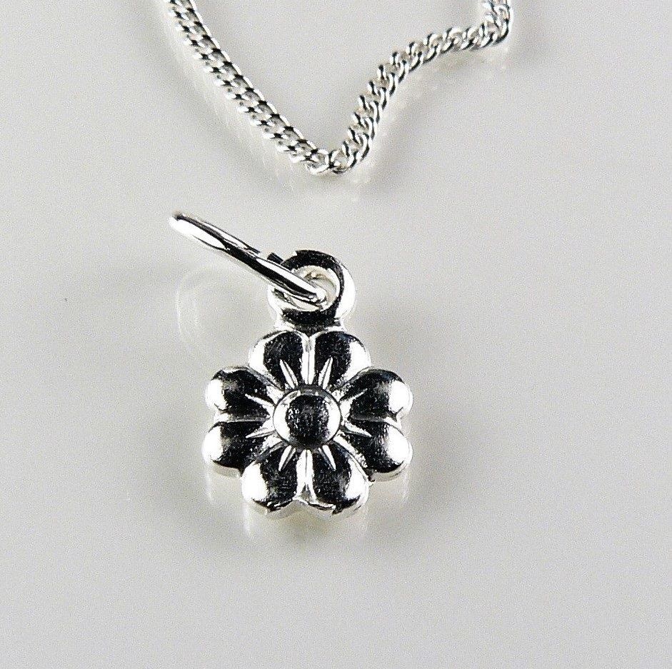 Sterling silver 9mm double sided flower pendant, with/out 16" or 18" fine curb chain, in a gift box, with silver polishing cloth