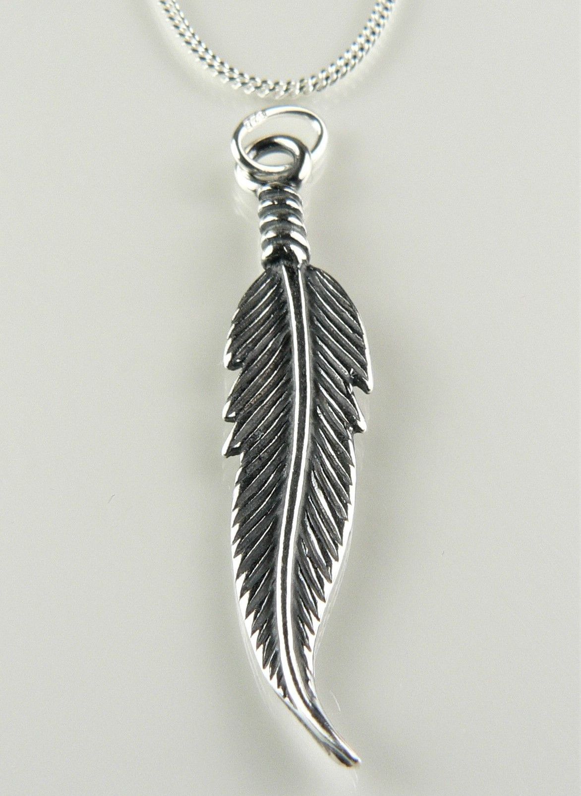 Oxidized sterling silver 33mm feather pendant, with/out 16