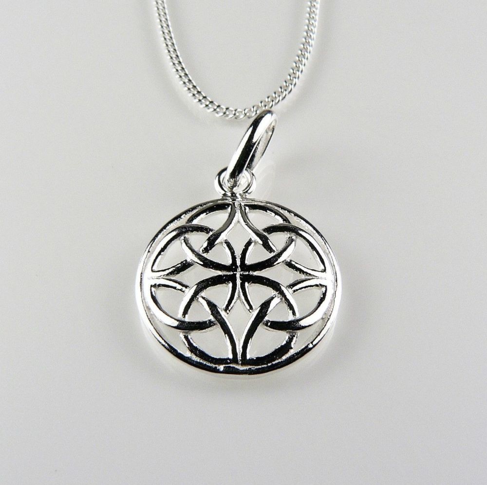 Sterling silver 16mm Celtic Knot pendant, with/out 16" or 18" fine curb chain, in a gift box