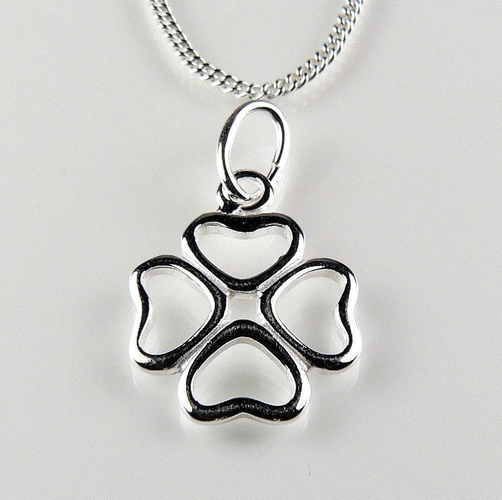 Sterling silver 13mm 4-leaf clover pendant, with/out 16" or 18" fine curb chain, in a gift box