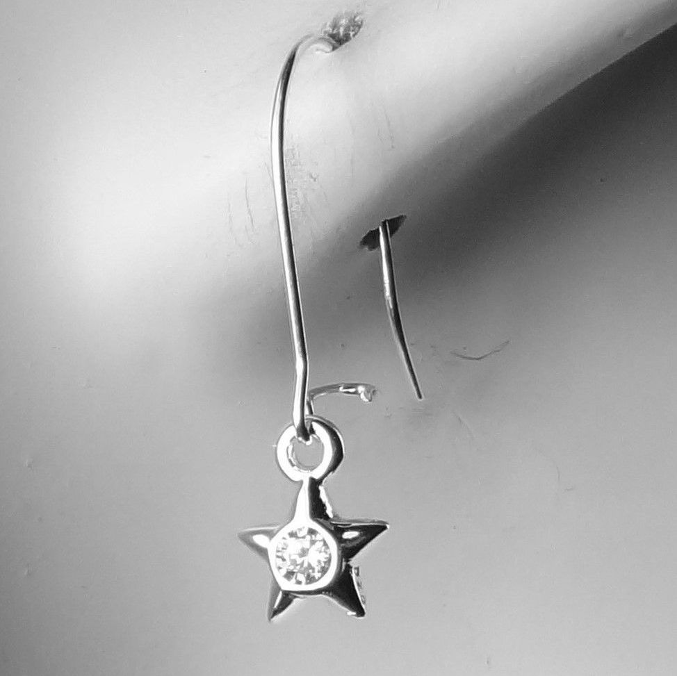 Sterling silver earrings with dainty 5mm stars with Cubic Zirconia stones, on either fish or kidney wires, in a gift box