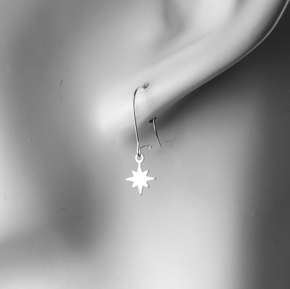 Sterling silver earrings with 9mm Pole Star charms, on either fish or kidney wires, in a gift box