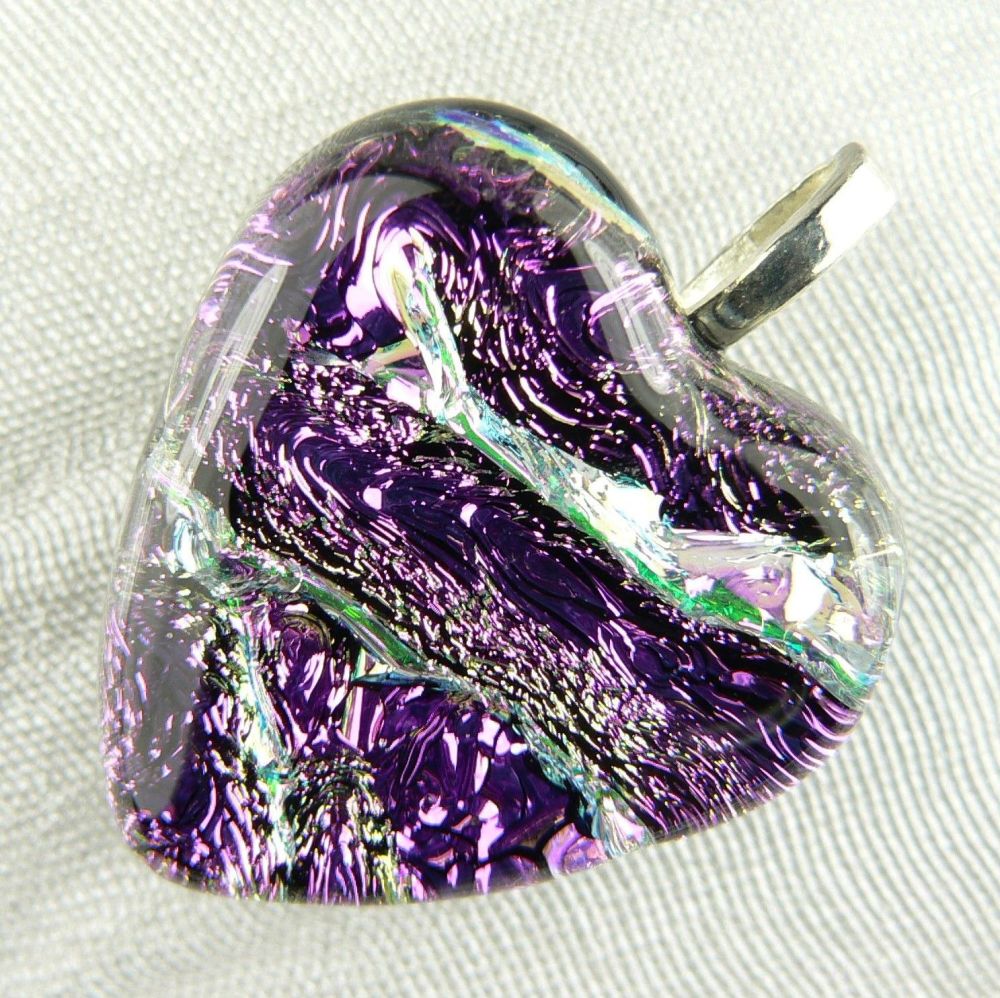 pink heart shaped dichroic glass pendant