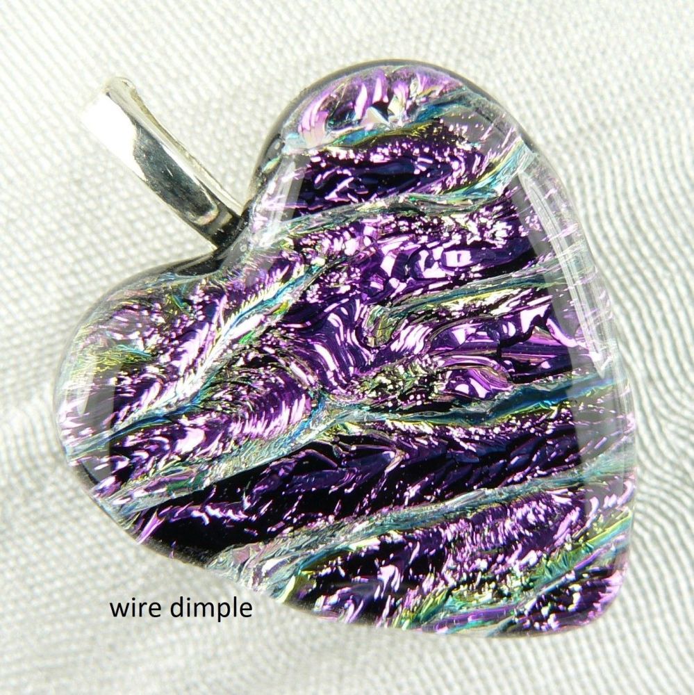 pink heart shaped dichroic glass pendant