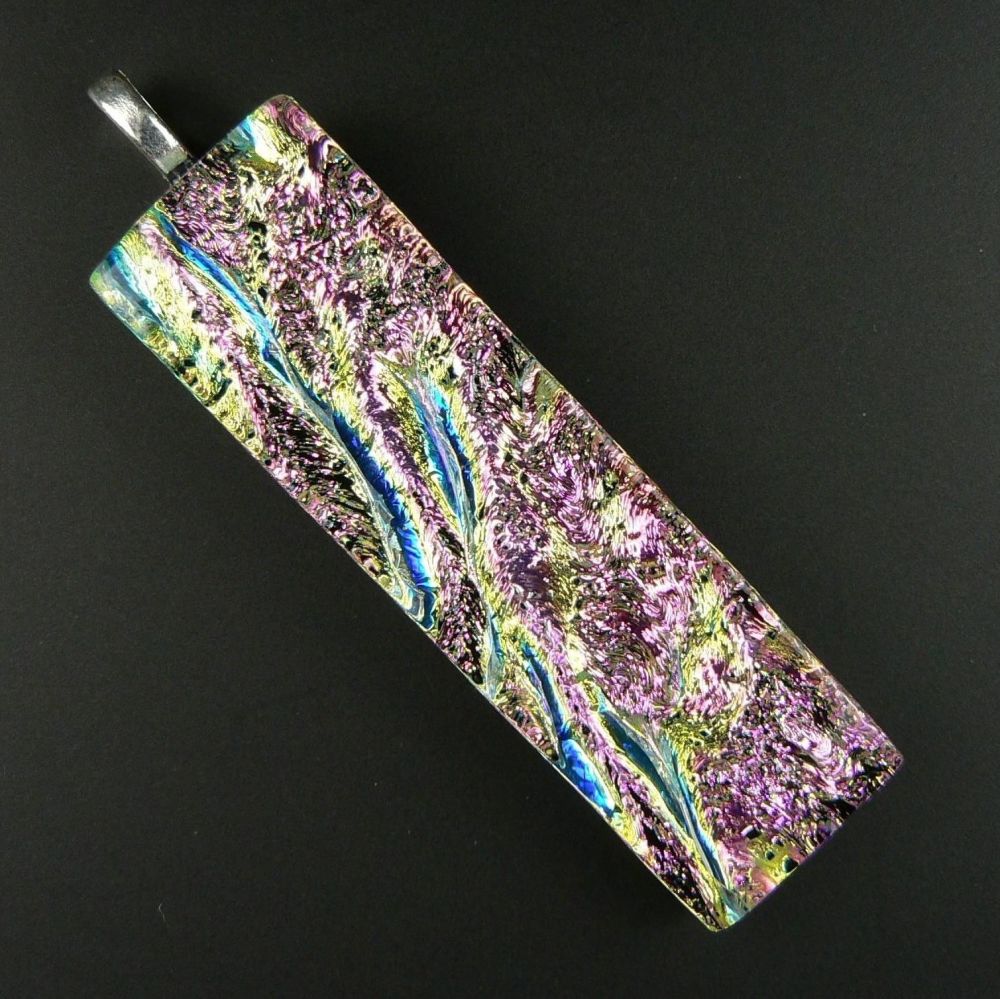 6.6cm Dichroic glass pendant, with leather cord & gift box (#20218)