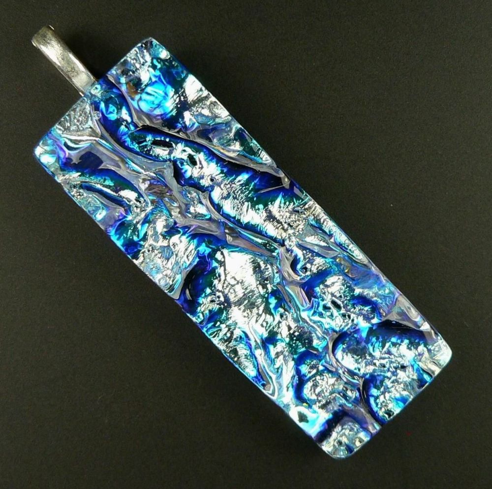 blue and silver dichroic glass pendant