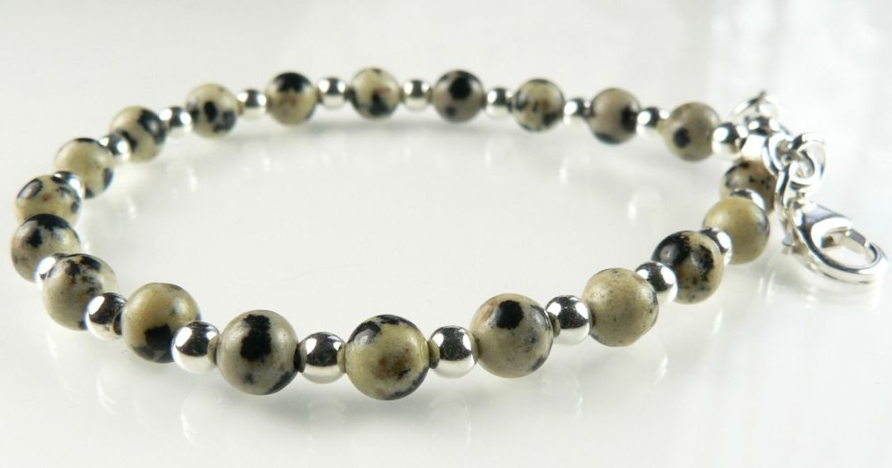 11 stone options - 3mm sterling silver bead & 4mm (+/-) semi-precious stone bead bracelet with lobster clasp, in a gift box