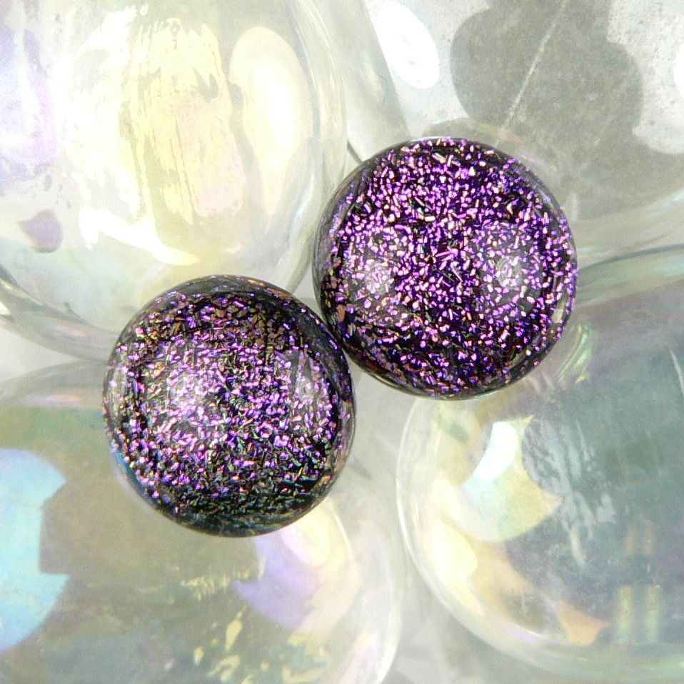 Pink-ish purple Dichroic glass stud earrings