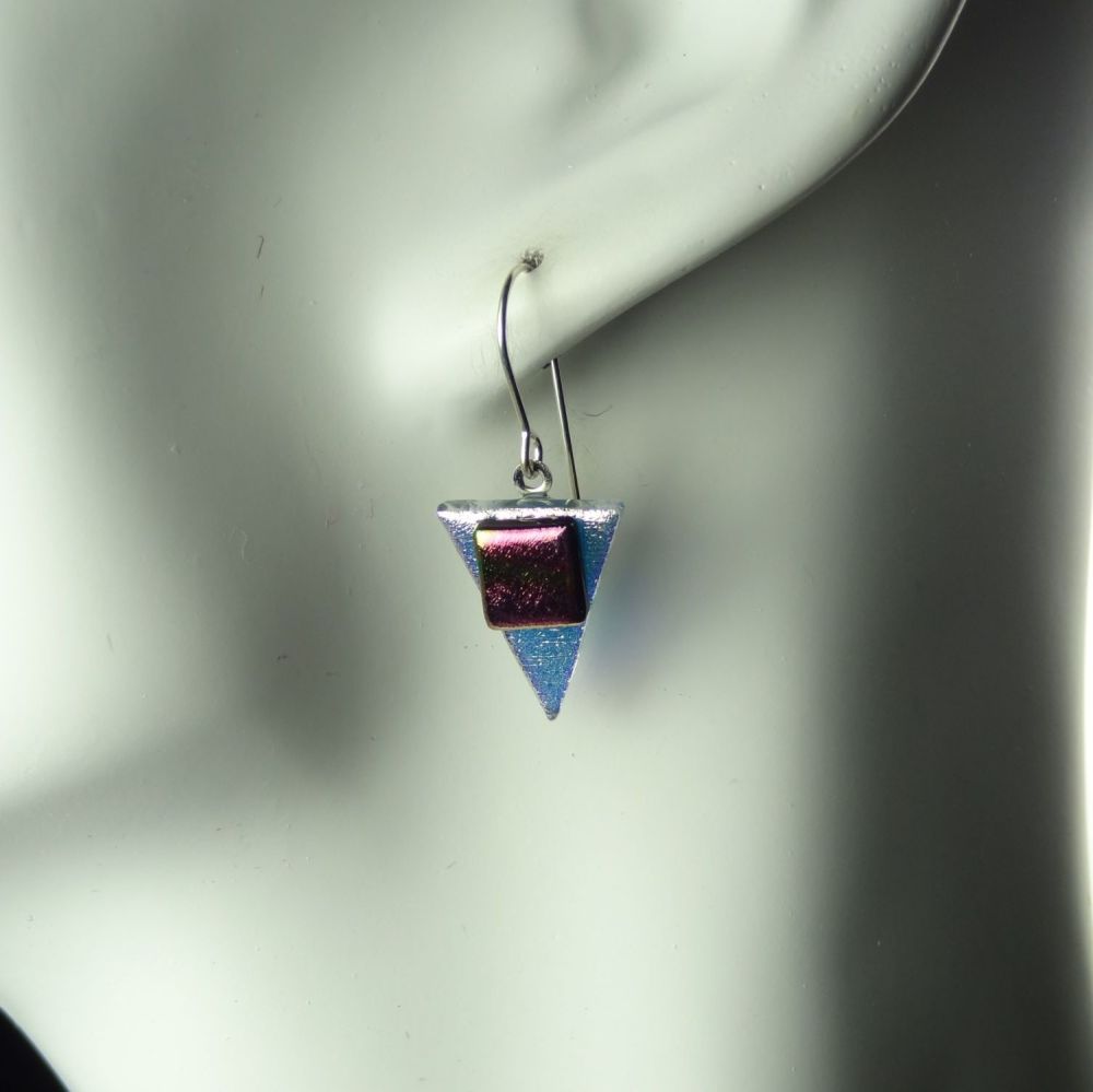 Multi-coloured genuine Dichroic glass earrings with sterling silver wires (#8841)