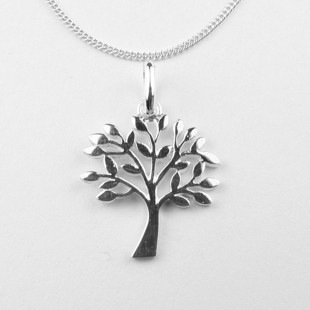 With/out 16" or 18" fine curb chain, sterling silver 17mm Tree of Life pendant, in a gift box