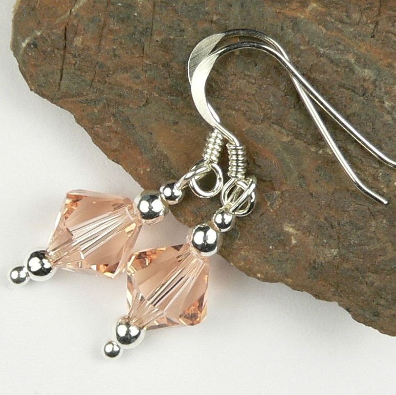 Sterling silver earrings made with 8mm bicone Swarovski Elements in a gift box - Light Peach