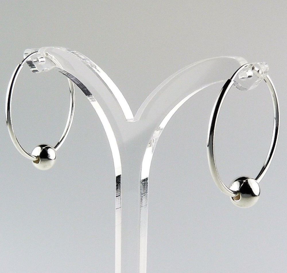 6mm sterling silver beads, on 24mm hoop earrings, in a gift box