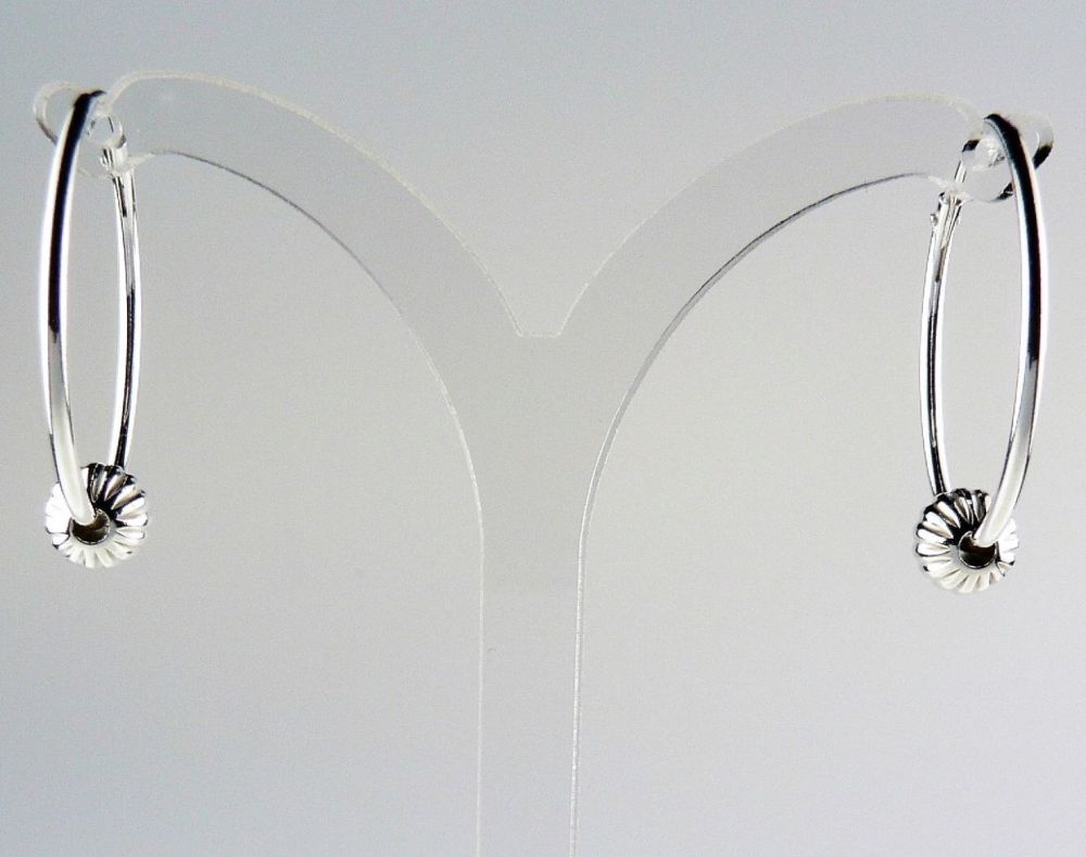 6mm fluted/ribbed sterling silver beads, on 24mm hoop earrings, in a gift box