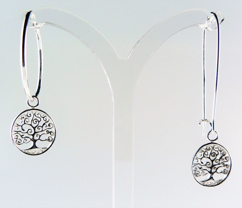 Sterling silver earrings with 16mm Tree of Life charms, on either hoop, kidney, french or fish wires, in a gift box (C)