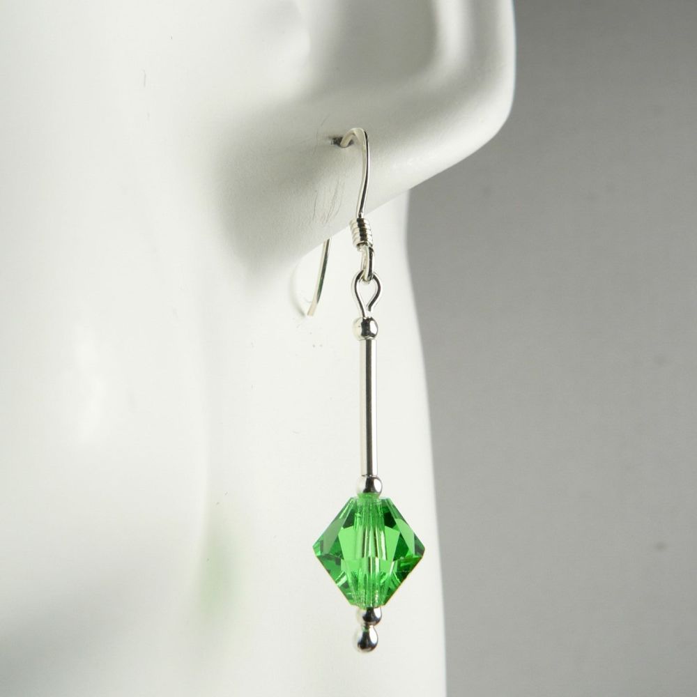 Sterling silver Peridot bicone Preciosa crystal earrings, in a gift box - glass bead 8mm (+/-)