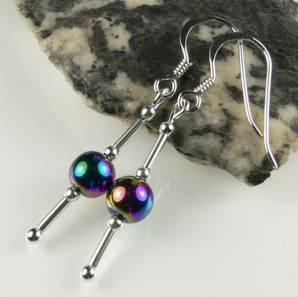 Electro-plated Rainbow Hematite earrings 6mm