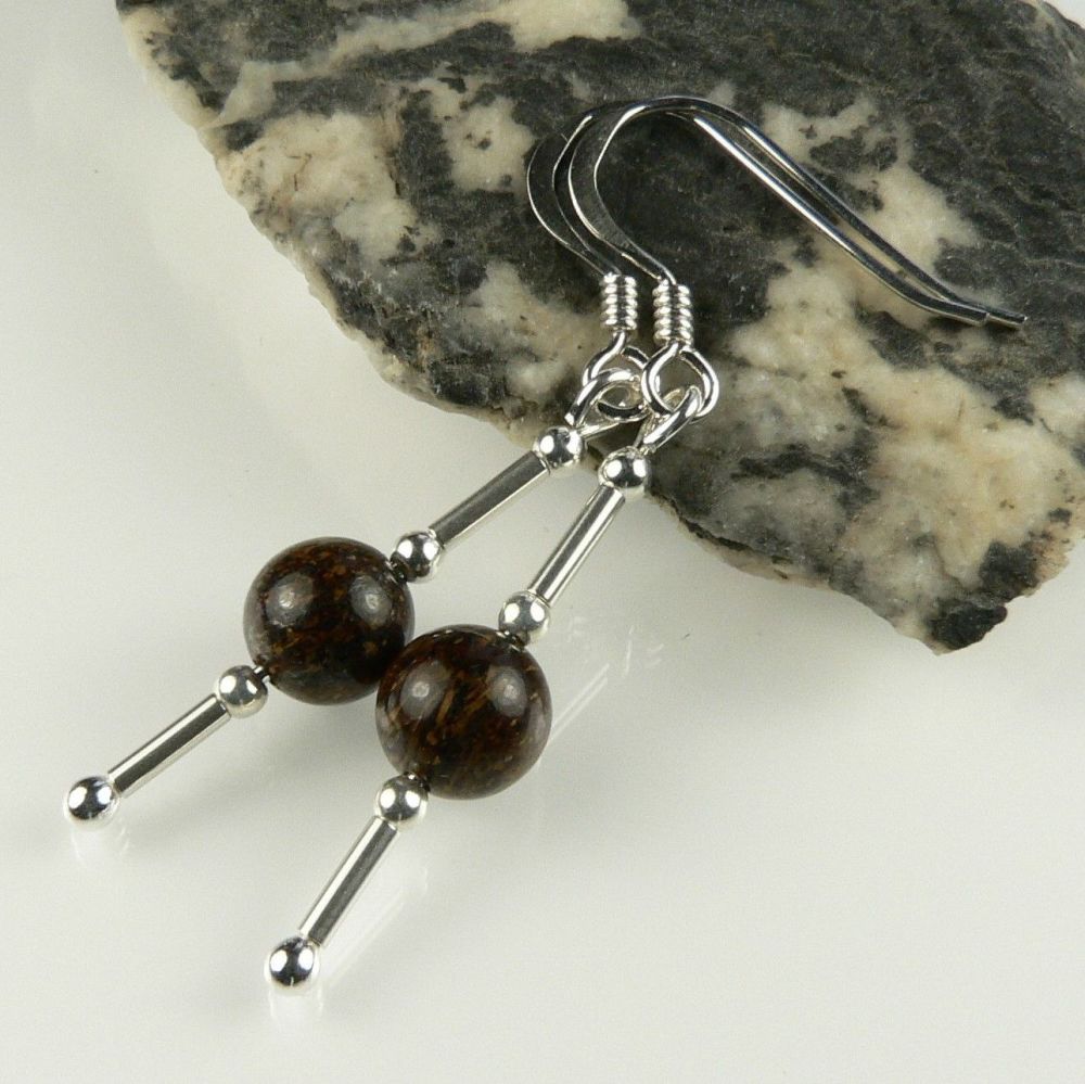 brown Bronzite semi precious stone earrings 6mm