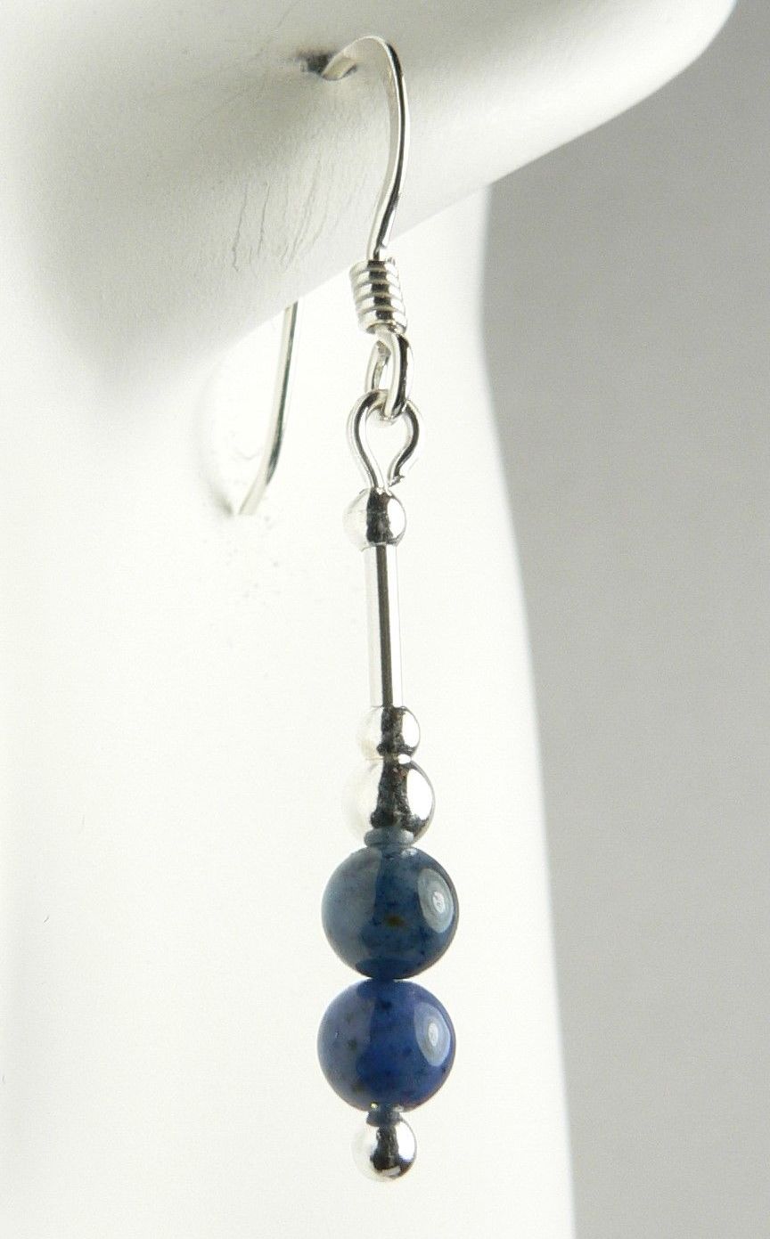 blue Dumortierite semi-precious stone earrings 4mm