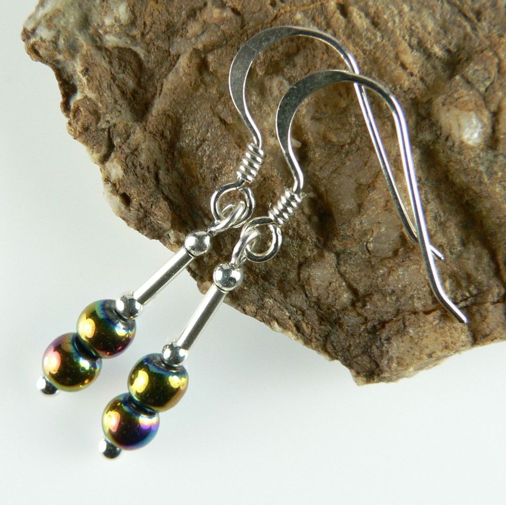 electro-plated rainbow hematite earrings