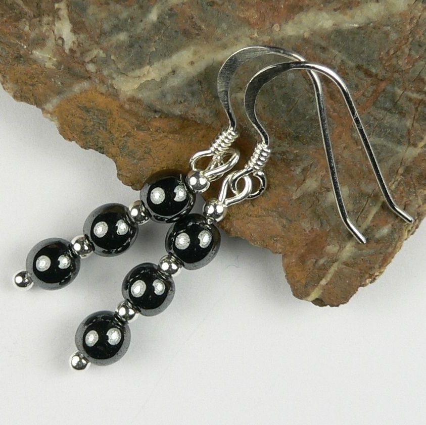 4mm dark grey hematite earrings