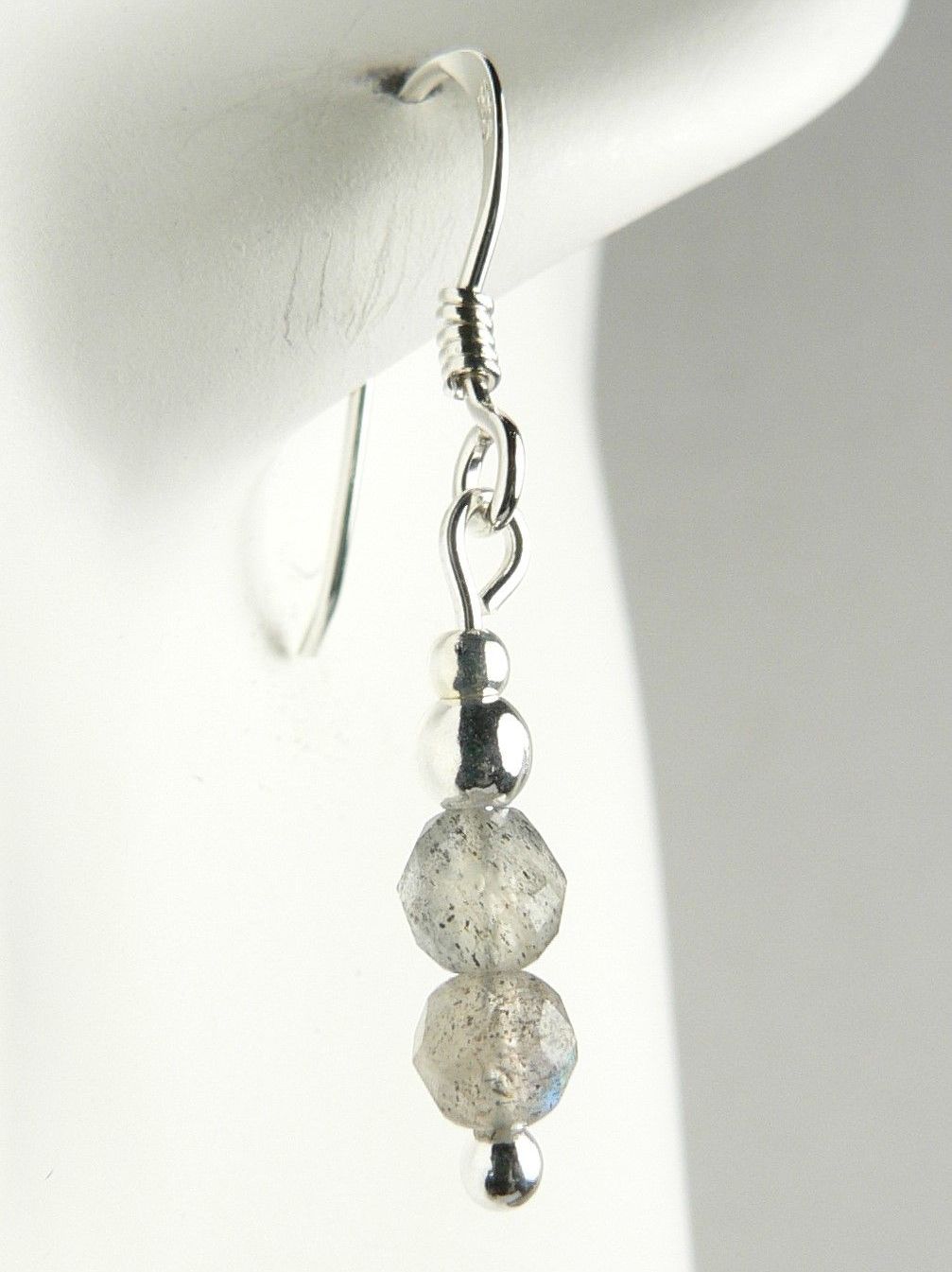 4mm faceted grey with flashes of blue labradorite earrings