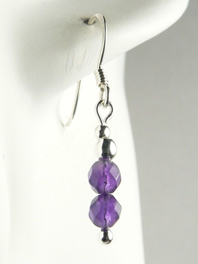 4mm faceted purple amethyst semi precious stone earrings