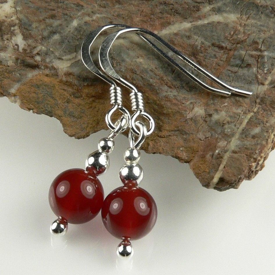 sterling silver and Red Agate semi precious stone earrings