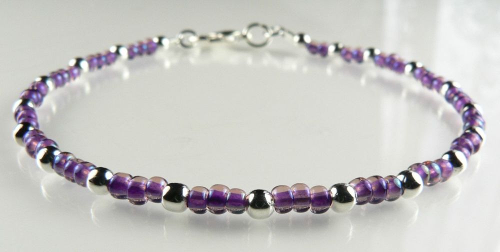 Sterling silver Toho glass seed beaded stacking bracelet with lobster clasp - choice of 9 colours available