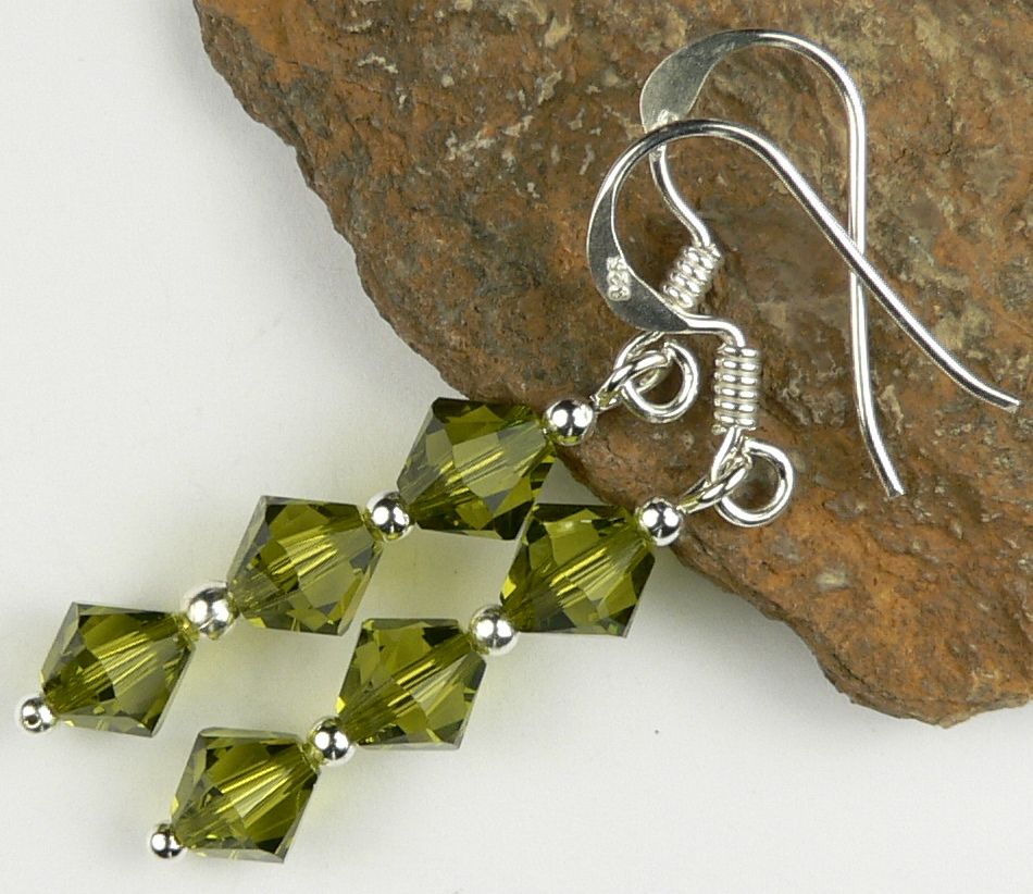 Earrings made with green Olivine Swarovski Elements