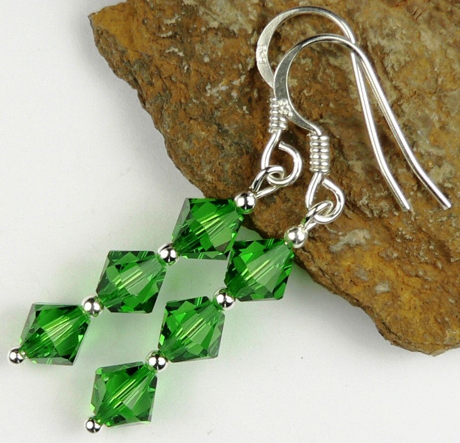 Sterling silver earrings made with 6mm bicone Swarovski Elements in a gift box - Fern Green