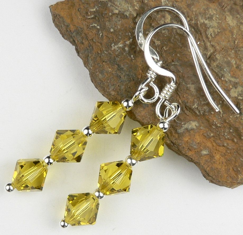 Sterling silver earrings made with 6mm bicone Swarovski Elements in a gift box - Lime (yellow-ish green)