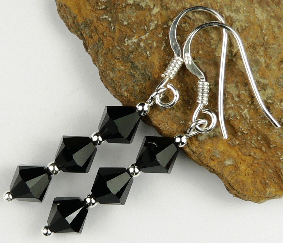 Sterling silver earrings made with 6mm bicone Swarovski Elements in a gift box - Jet (black)