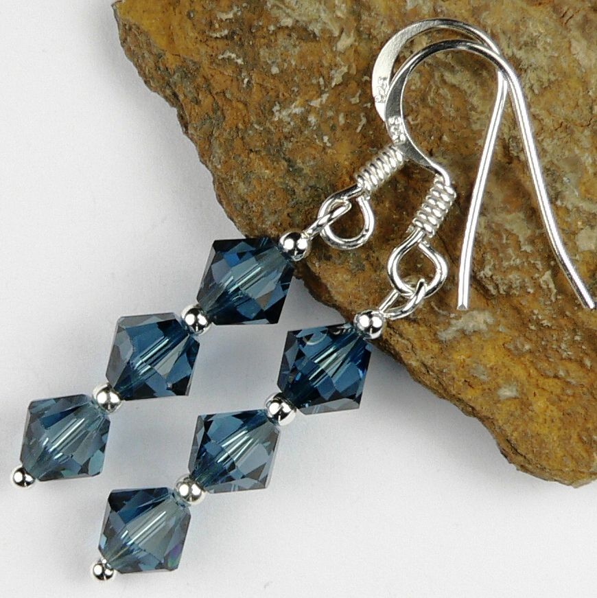 Earrings made with blue grey Montana Swarovski Elements